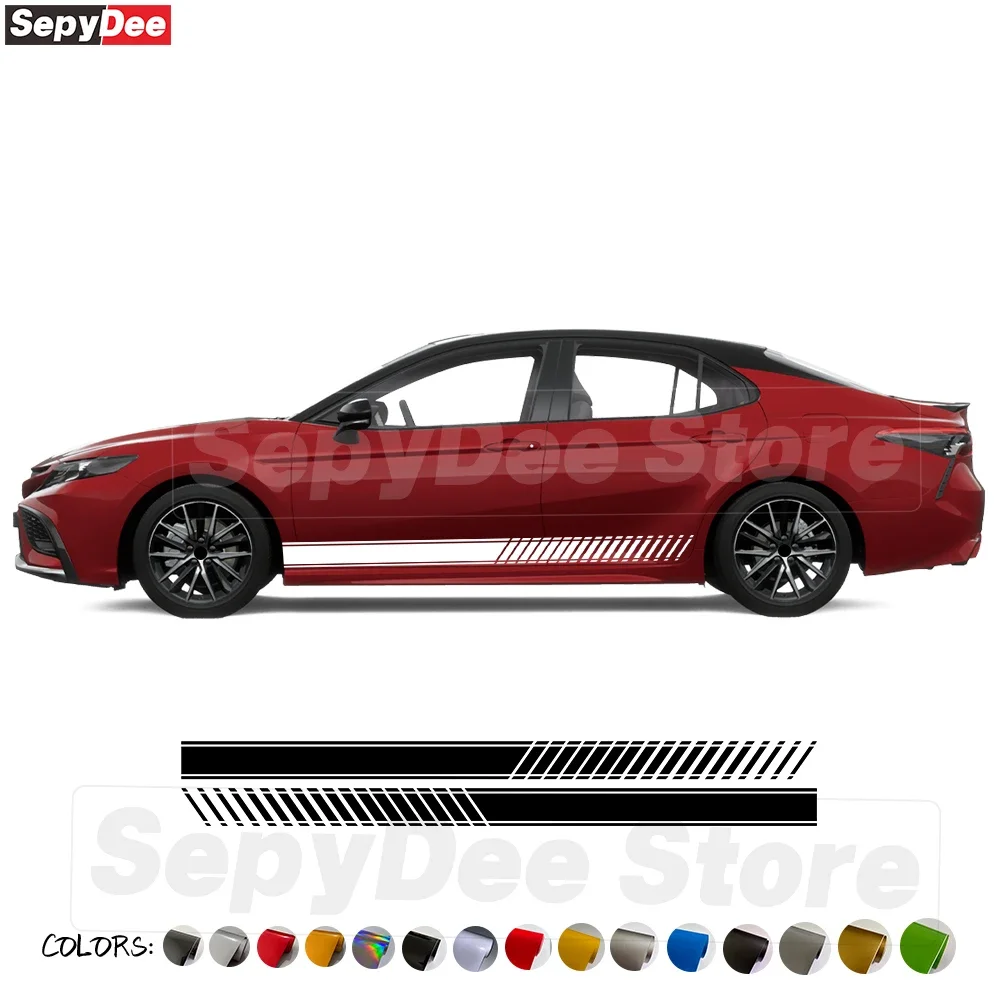 

2Pcs Car Door Side Skirt Stickers For Toyota Camry Racing Sport Auto Body Decor Long Stripe Vinyl Film Decals Car Accessories