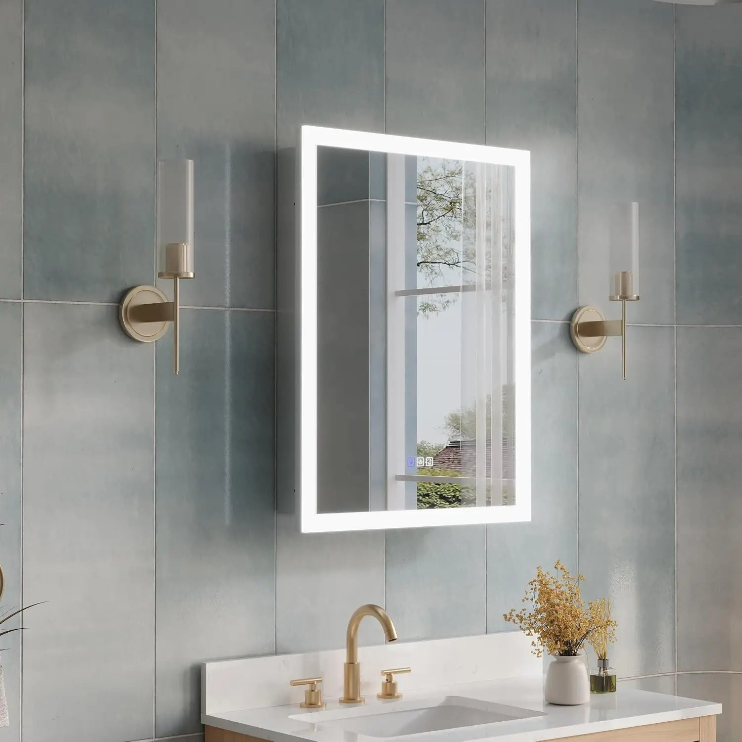 32 Inch LED Medicine Cabinet with Lights, 3X Magnifying Mirror, Bathroom Vanity Storage, Anti Fog, Surface & Recess Mount, Right