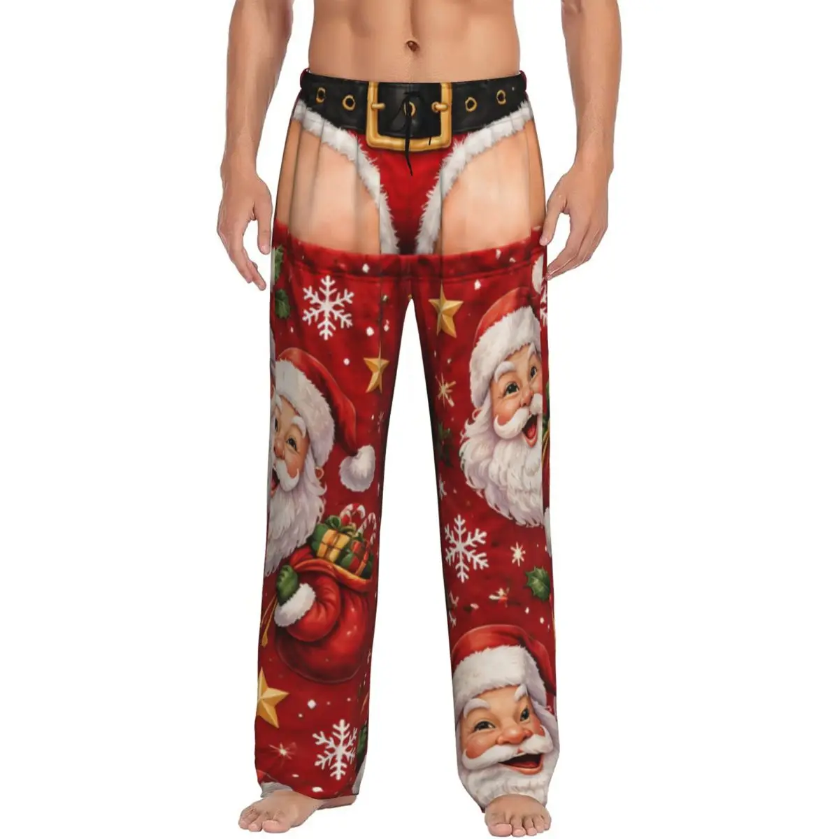 Men Merry Christmas Santa Claus Snowman Lounge Pants Comfy Pajama Sleep Bottoms With Pockets