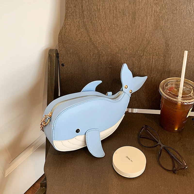 Cute 3D Whale Shape Crossbody Bag Women Cartoon Animal Chain Mini Fashion Shoulder Purse Novelty Kids Gift Coin Handbag