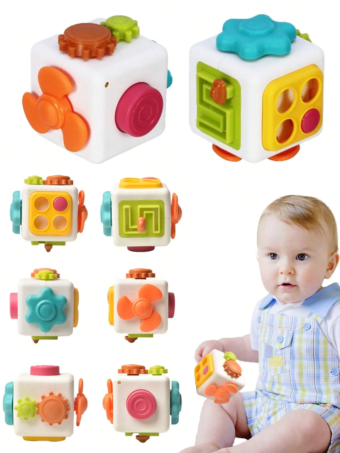 Montessori 6 in1 Educational Six Sides Cube Ball Sensory Busy Board Baby Practice Skills Creative Puzzle Toys For Kids Boy Gifts