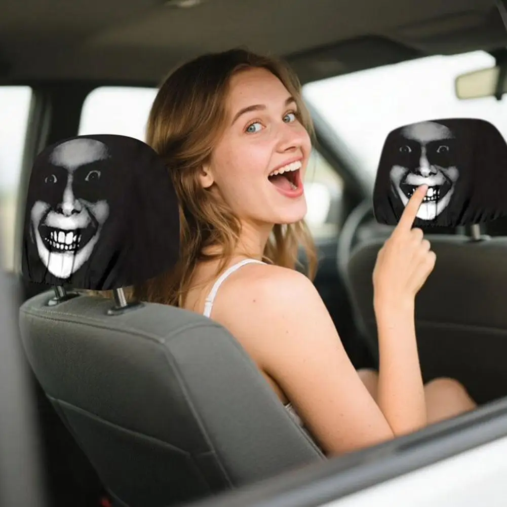 غطاء وسادة سيارة مطبوع على الوجه، غطاء وسادة مزخرف ناعم ومريح، مسند رأس للمقعد التلقائي، قماش بوليستر قابل للغسل، قطعتان