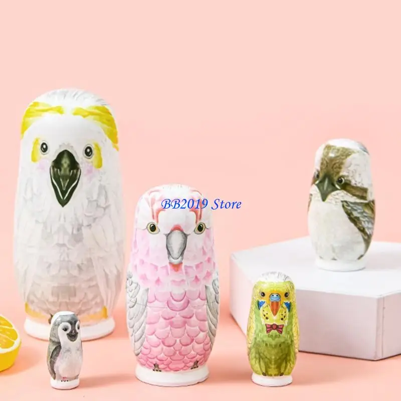 Q0KB nghệ thuật thủ công động vật con cú Russian Búp bê vẽ tay cho búp bê trẻ Zakka Toy 5p