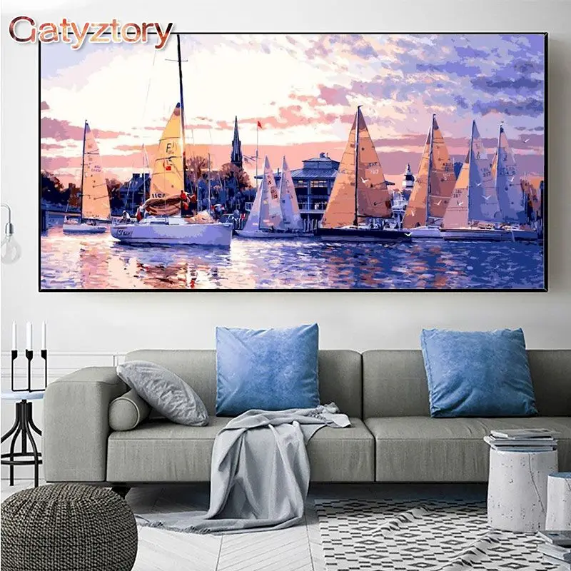 

GATYZTORY 60x120cm Paint By Number Maritime Scenery Drawing On Canvas Hand Painted Art Gift Pictures By Numbers Kits Decor