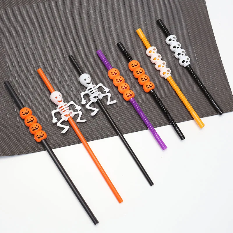 

5/10pcs/set Halloween pumpkin straws skeleton straws creative bar personality decoration Halloween decorations