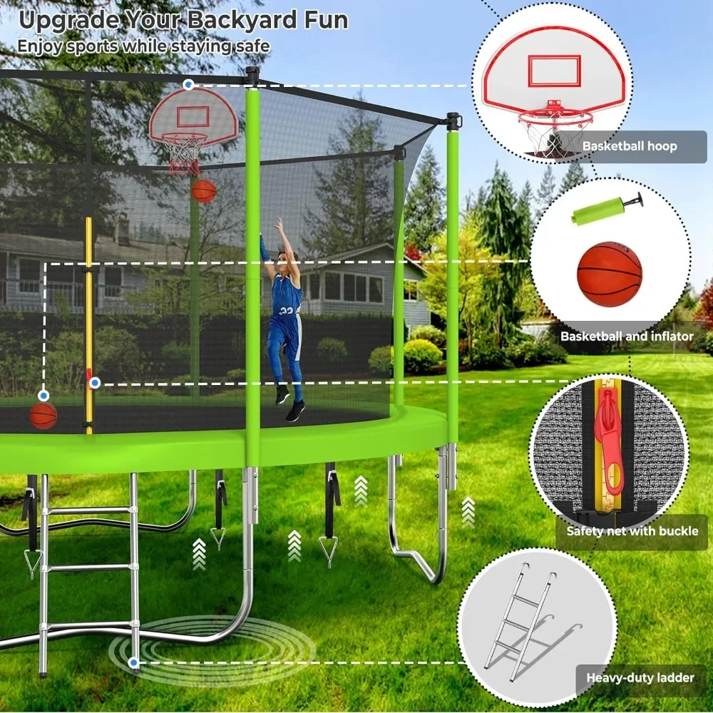 Trampoline for Kids and Adults, Large Outdoor Trampoline with Enclosure, Backyard Trampoline