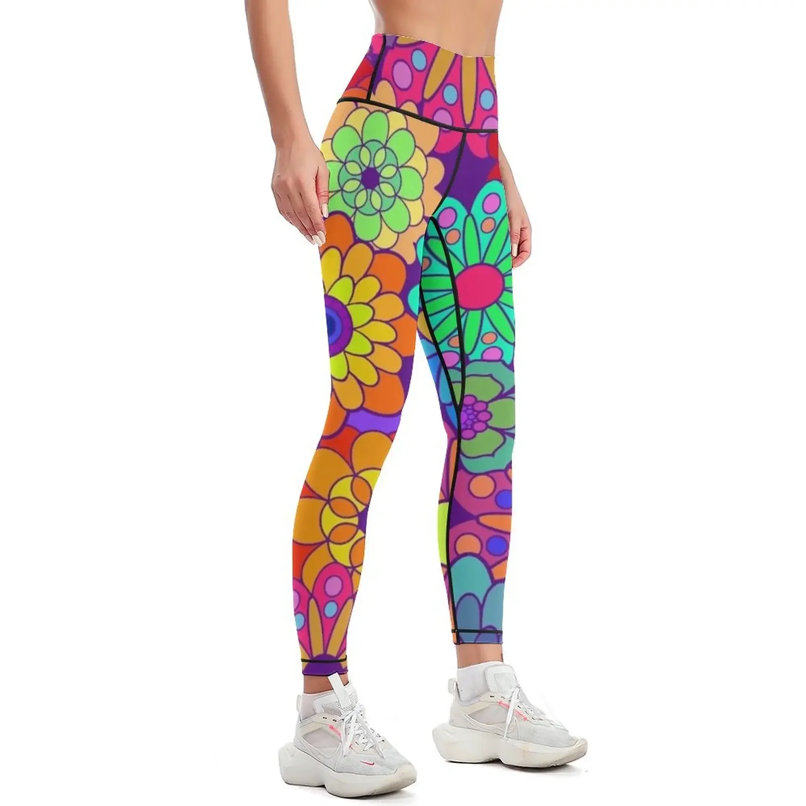 Flower Power Retro Style Hippy Flowers Leggings Tight fitting woman sports for for fitness Womens Leggings