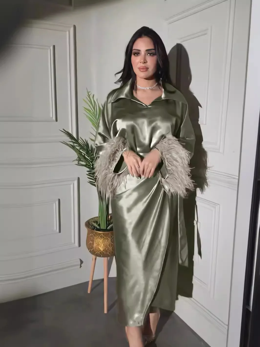 Eid Jalabiya Muslim Women Party Dress Feather Ramadan Abaya Kaftan Islamic Vestidos Arab Robe Morocco Dubai Abayas Evening Gown