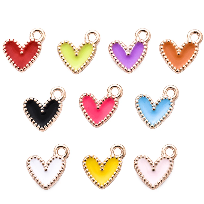 30pcs 10 colors small love heart Alloy Metal Enamel Charms Pendant DIY Bracelet Necklace earrings Jewelry making accessories