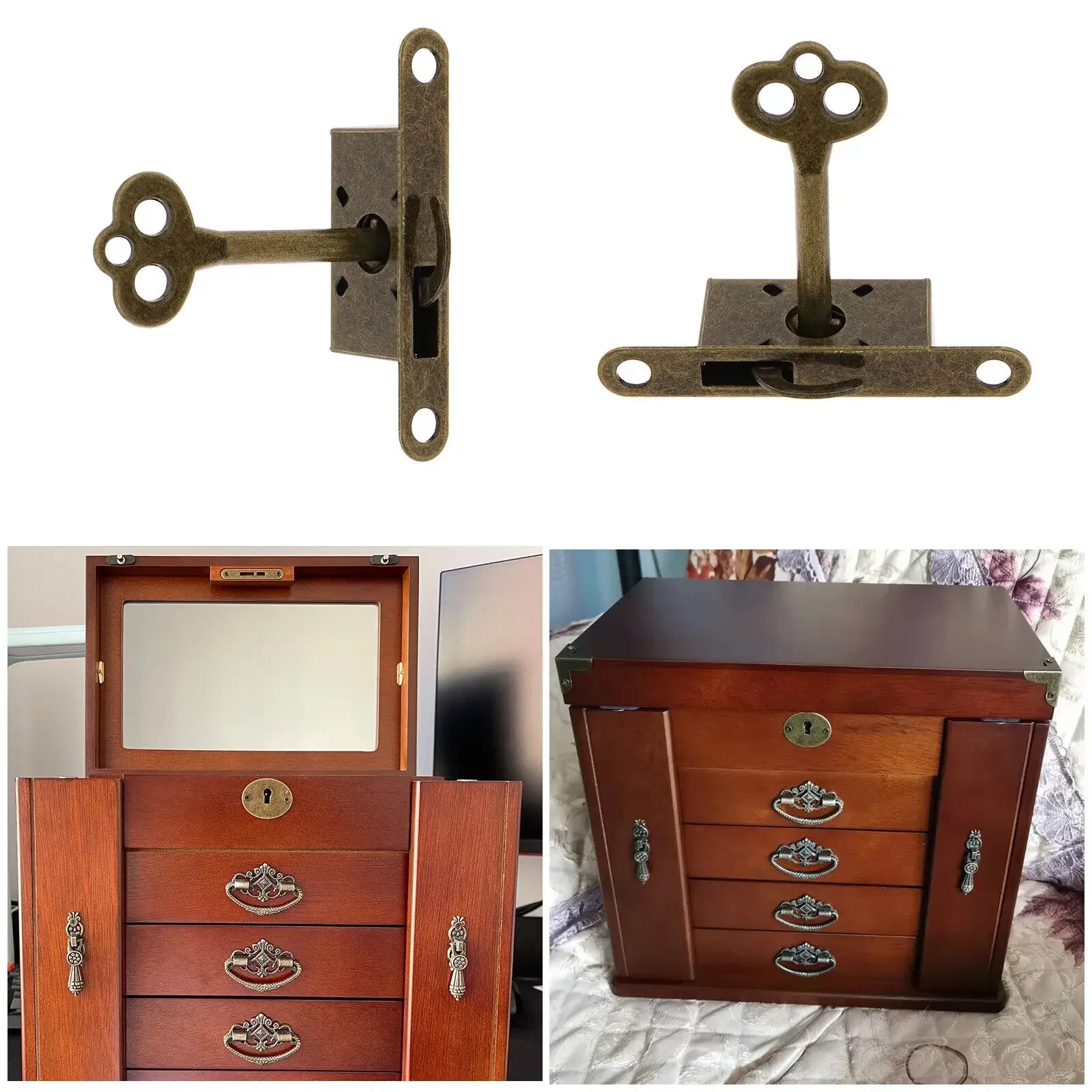 3 Sets Vintage Jewelry Box Lock Antique Wooden Box Lock Bronze/Gold Cabinet Drawer Sliding Door Lock Furniture Hardware