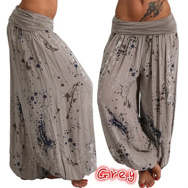 Women's Retro Loose Fit Full Length Casual Pants with Splatter Print High Waist Elastic Waistband Flowing Silhouette Women's