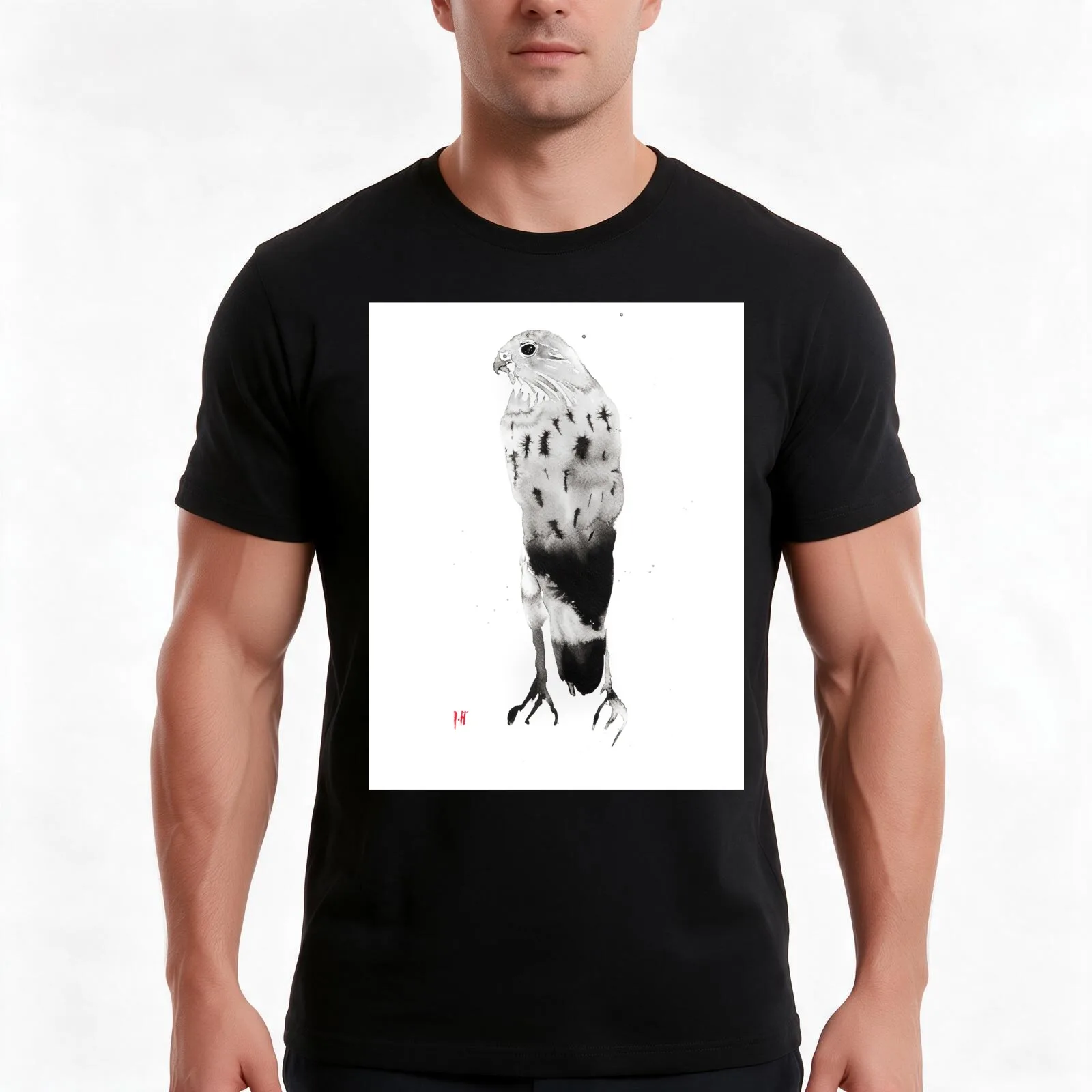 stand up falcon T-Shirt, Summer Casual Cotton Tee, Oversized Streetwear Tops, Vintage Graphic Print, Loose Fit Short Sleeve