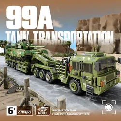 Miltary 2784pcs 99A Main Battle Tank Transport Vehicle Building Blocks Armored Trailer Army Truck Bricks Toys For Children Gifts