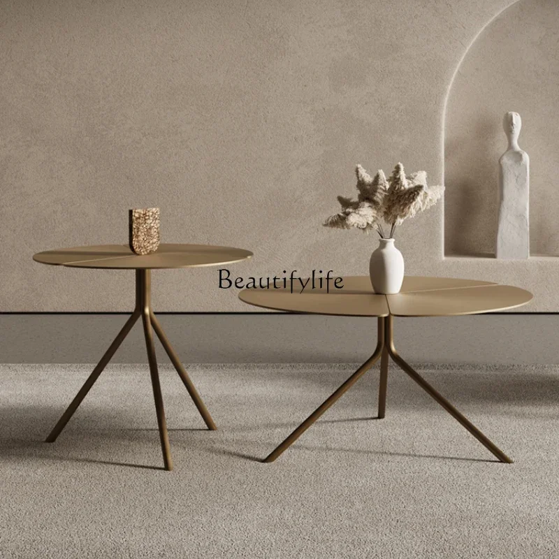 

Italian minimalist retro stainless steel coffee table wabi sabi wind mother coffee table combination