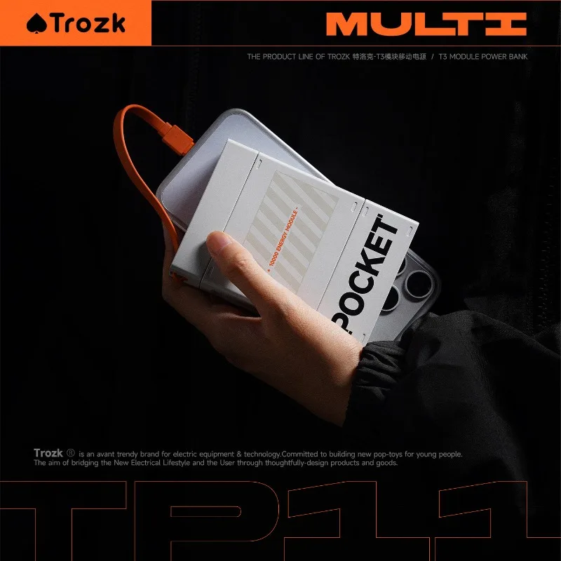 TROZK T3 Module Power Bank 3-in-1 22.5W Flash Charge 15000mAh Maximum Capacity with Screen USB C Detachable Portable Power Bank
