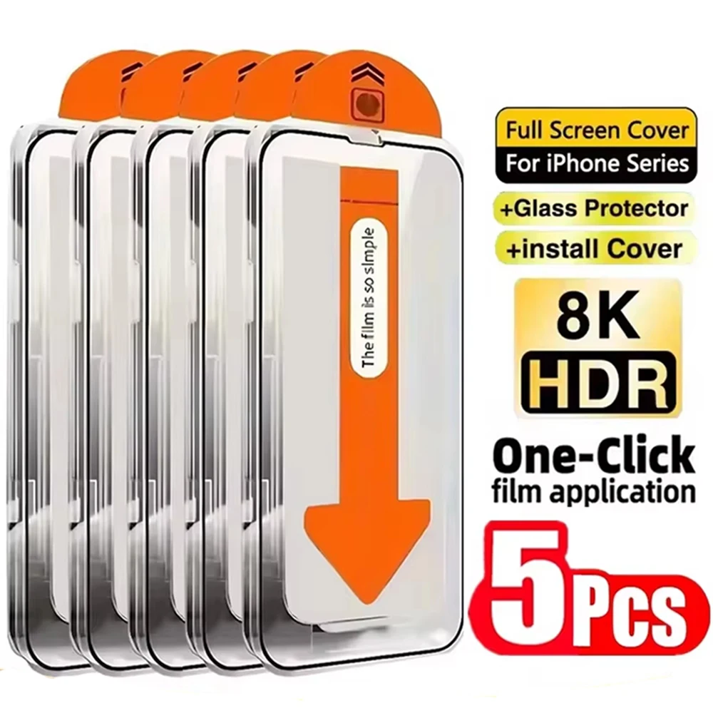 

1-5PCS One-click Free Installation HD Screen Protector For iPhone 17 Pro Max 16 15 14 13 12 11 X XR XS Max 17 Air Tempered Glass