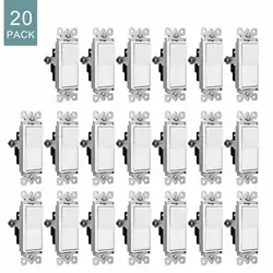 10/20PK White Single Pole Switch 15A Rocker Electrical Light Switch Paddle Interrupter Light Switch Decorator Wall Light Switch