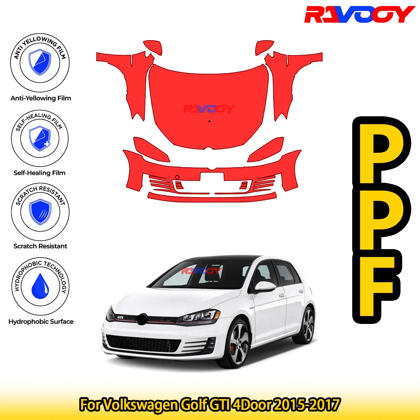 

For Volkswagen Golf GTI 4Door 2015-2017 Glossy Matte Black Precut front PPF Kit Paint Protection Film