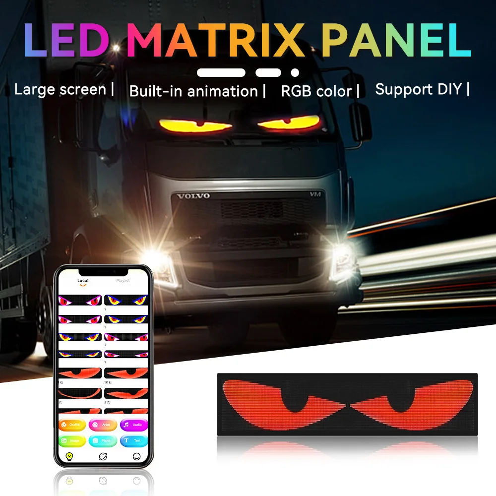 

12V 24V Truck Car Devil Eye LED Matrix Pixel Panel Light Remote Control Soft Foldable Lighting Scrolling For Board Windshield