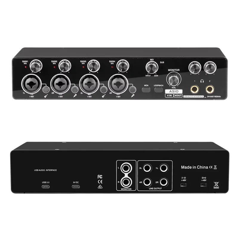 

ABVO-Professional 4 Channel USB Audio Interface Sound Card Mic Preamplifier Support For Studio And Live Recording, ASIO Enabled