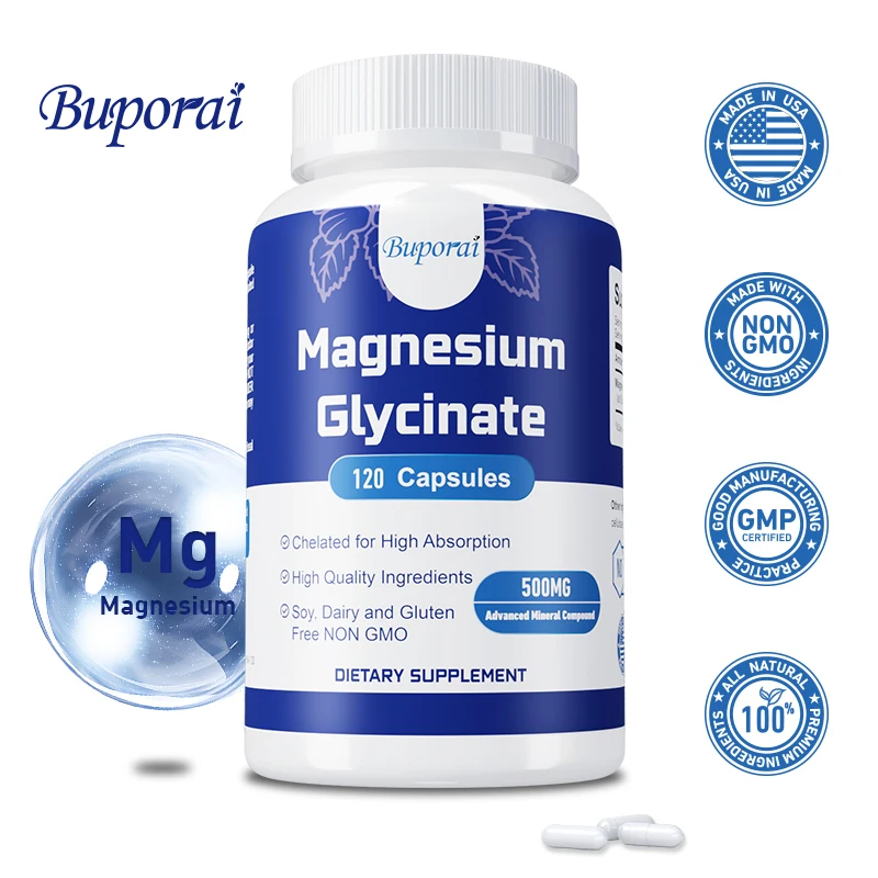 

Magnesium Glycinate Capsules - Supports Bone, Immune System, Heart, Muscle Health, Promotes Natural Sleep - Non-GMO & No Gluten