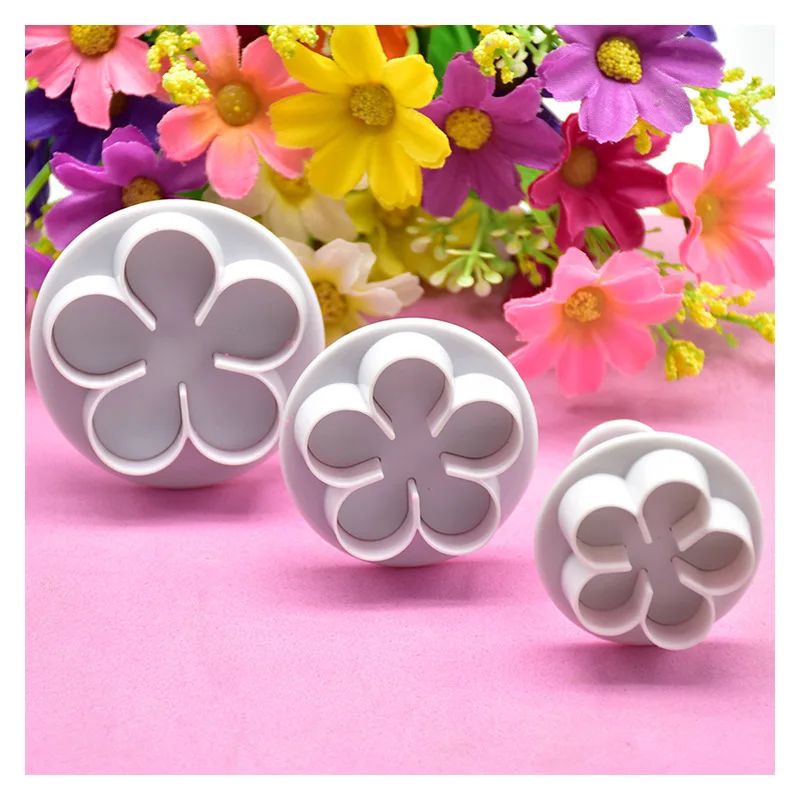 DIY Blossom Cake 3-Pack Flower Plunger Cookie Cutter Fondant Moulds Plastic Cake Decorating Tools Baking Accessories