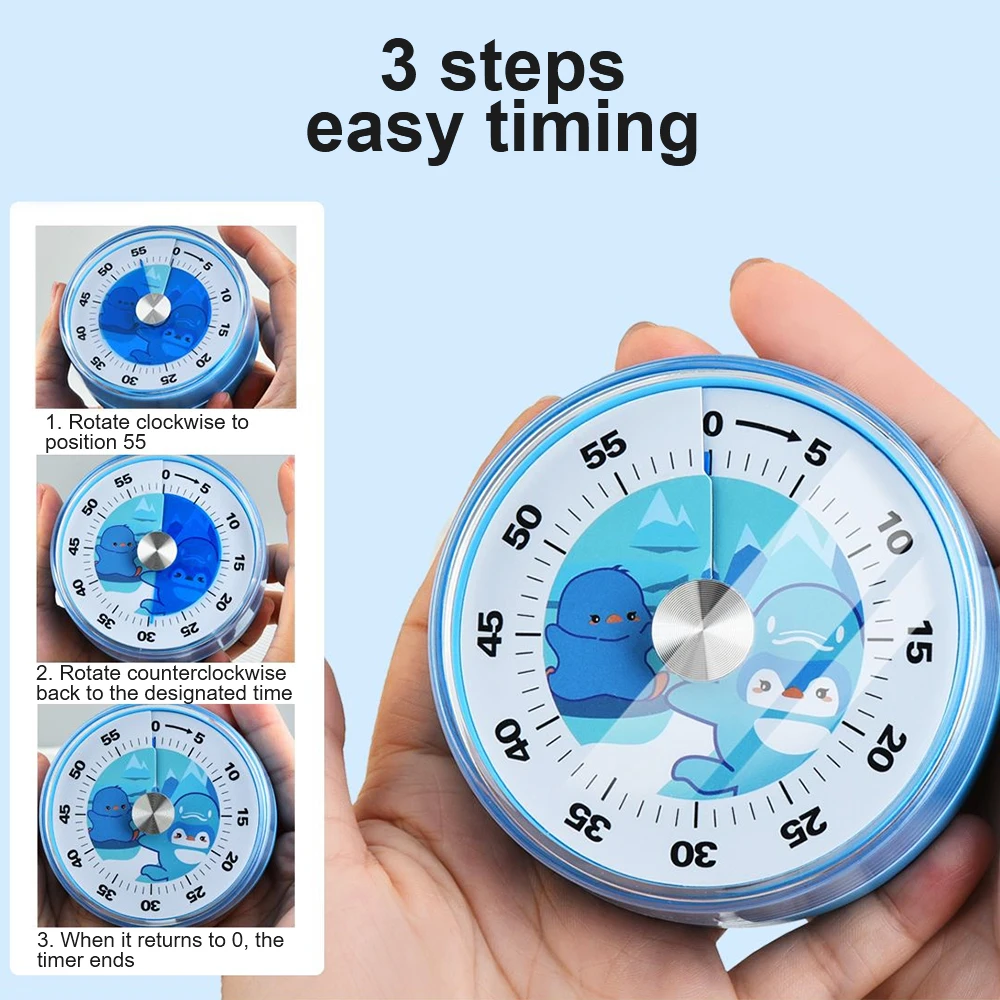 60-Minutes Mechanical Kitchen Timer Alarm Cooking Timer Visual Timer With Loud Alarm for Students Teachers Magnetic Clock Timer