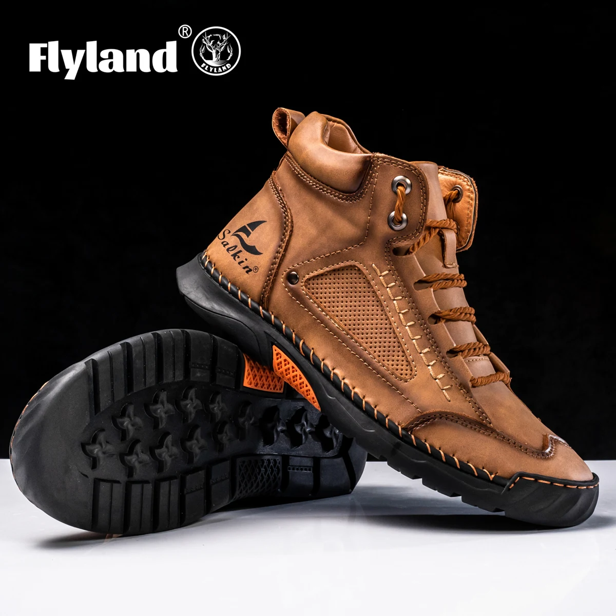 FLYLAND Men\'s Leather Ankle Boots Autumn Winter Mens Shoes Fashion Large Size Casual Boots