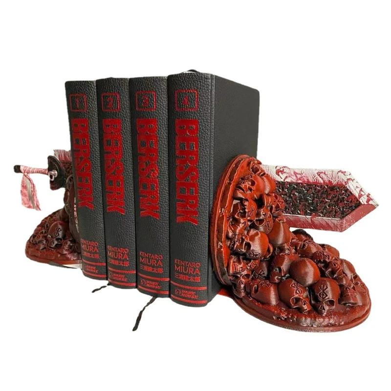 Dragon Slayer\'s Furious Bookend Berserk Bookends 3D Skulls Sword Bookshelf Desktop Resin Craft Ornament Artwork Home Decoration