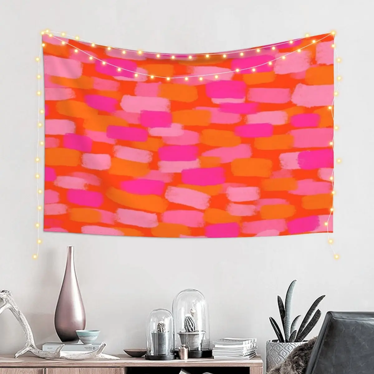 Abstract, Pink and Orange, Paint Brush Effect Tapestry Decoration Room Home Decorations Wall Hanging Decor Tapestry