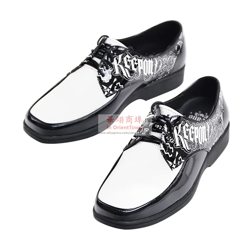 Double Colors Popping Leather Shoes Handcrafted Cowhide Men Black White Shoes Locking Street Dance Antique Funky Hip Hop Shoe