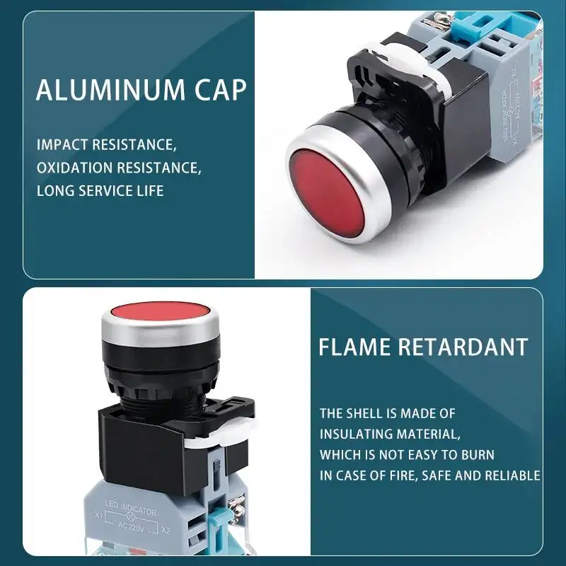 Picture 4: 22mm Mounting LA38-11D 11DN Push Button Switch With LED Lamp Reset Self-Locking Flat Head Control Circuit Power