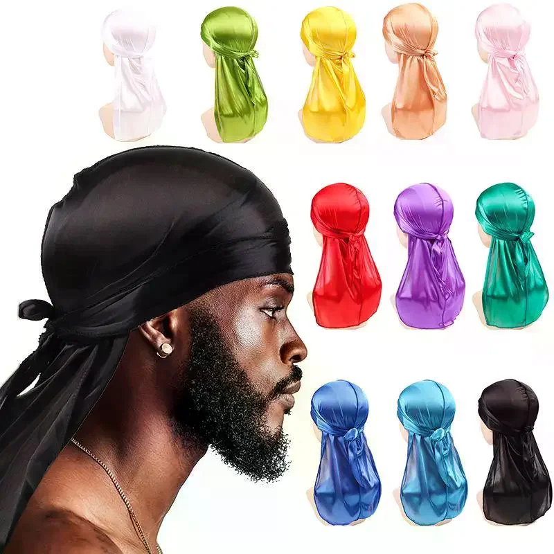 Men's Silky Satin Durag, Long Tail Tie Down Du-Rag Cap, Smooth Silk Head Wrap For Waves Braids, Breathable Hair Protection