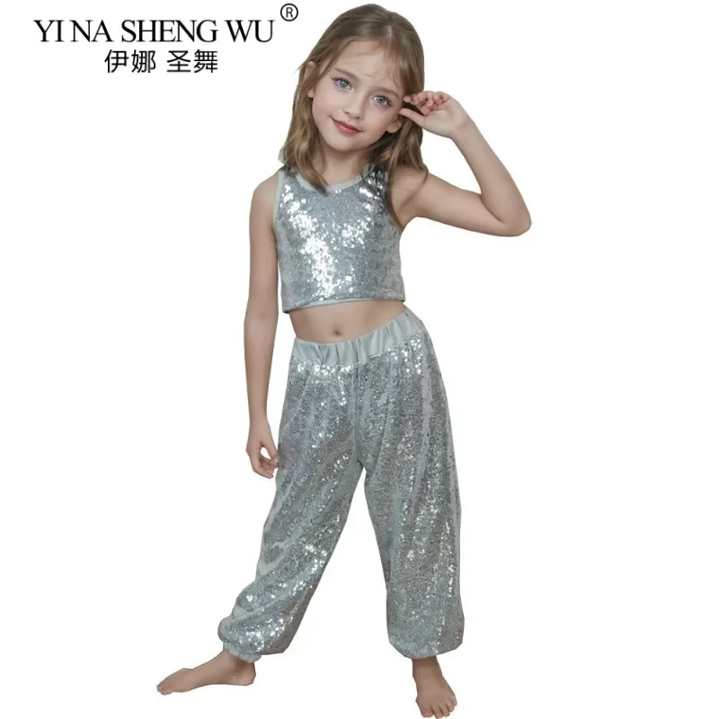 

Детские джазовые танцевальные костюмы с блестками, брюки в стиле хип-хоп, блестящая одежда для детей, танцевальная одежда для командных выступлений, вечерние сценические шоу для мальчиков и девочек