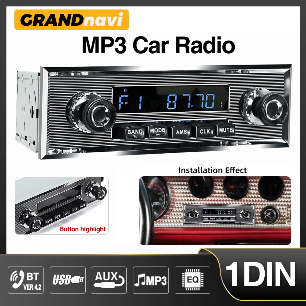1Din Retro Klassisches Autoradio MP3-Player Auto-Audio-Stereoanlage unterstützt FM AUX EQ USB-Eingang Bluetooth für Mercedes Benz