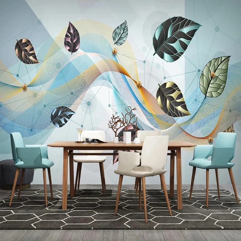 Custom Photo 3D Wallpaper Wall Murals Nordic Modern Geometric Lines Leaves Fresco Living Room Sofa Bedroom TV Home Decor Poster