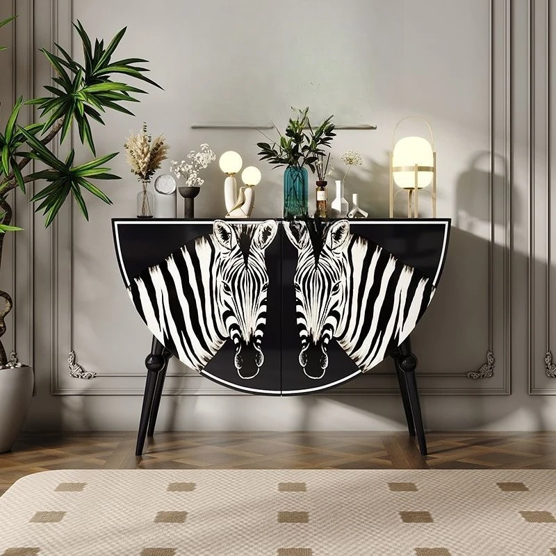French light luxury entrance cabinet, modern simple living room entrance hall cabinet, zebra pattern art decoration locker