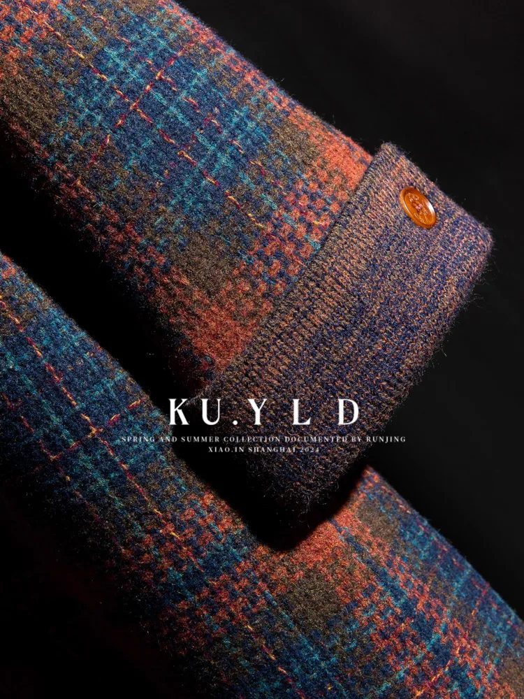 DFDG Cappotto scozzese in lana a blocchi di colore vintage elegante da donna 2025 Cappotto autunnale con colletto alla coreana monopetto invernale con cintura oversize