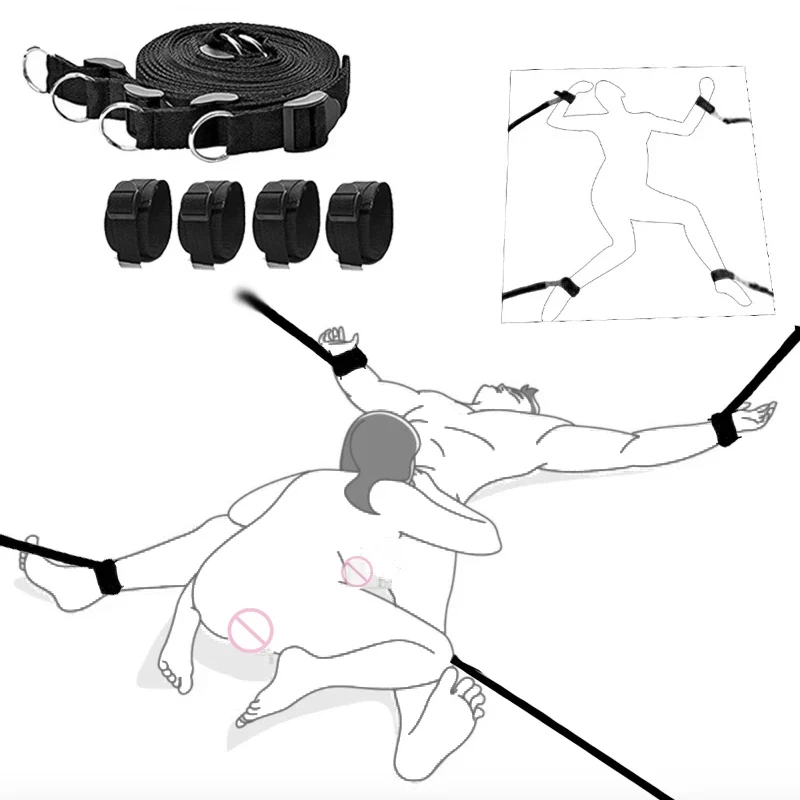 성인 에로틱 액세서리 SM 유혹 속박 조절 가능한 수갑, 발수갑, 다리 분할 제품, 커플 침대, 열정 섹스 토이, 18 세 이상