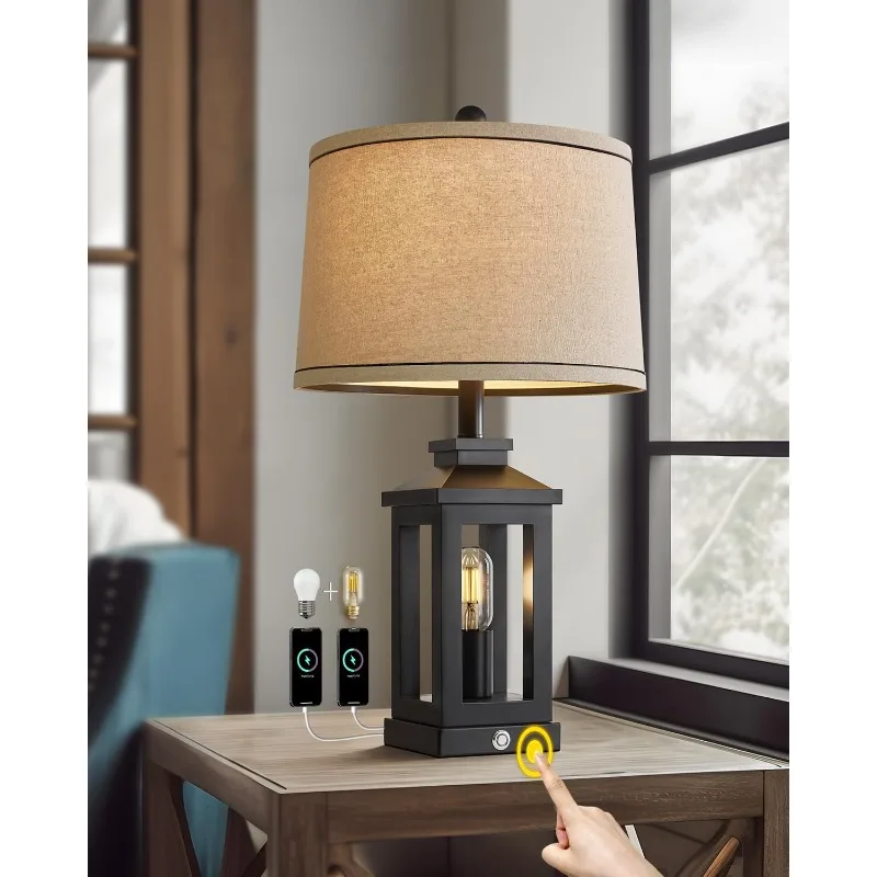 

23.75" Retro Farmhouse Black Table Lamp for Living Room Bedroom Nightstand Single Pack Touch Control Bedside Nightlight Vintage