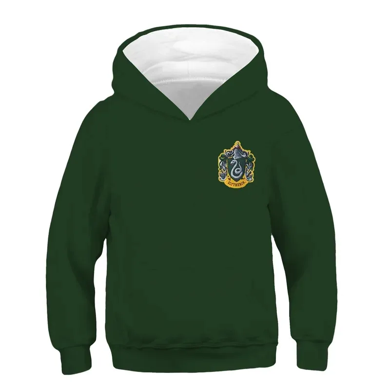 2025 New Anime Boys Girls Children's Clothes Slytherin Hooded Sweatshirts Hufflepuff Ravenclaw Novelty Kids Pot A Loving Family