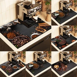 Classic Coffee Design Dish Drying Mat Soft Rubber Non-Slip Absorbent Stain-Resistant for Kitchen & Coffee Bar Countertops