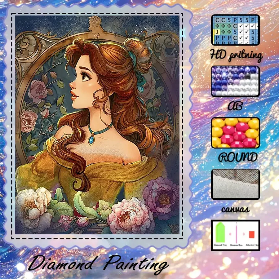 1 piece - 5D-DIY - Flocking cloth - Special drill - Diamond painting set - Female portrait - Mosaic - Diamond art