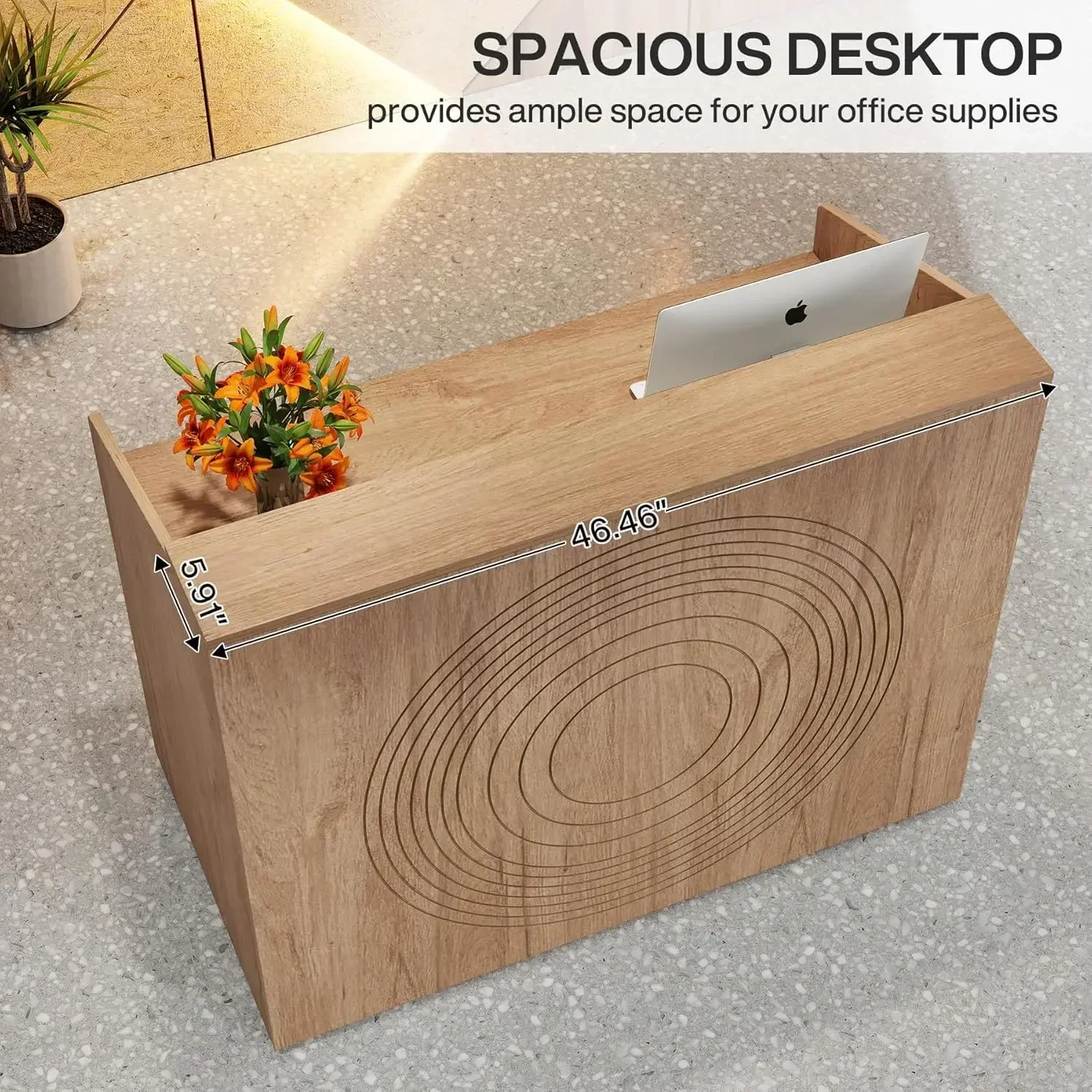Mesa de recepção com balcão, mesa moderna para sala de recepção com ilhó de cabo, balcão de varejo de 47 polegadas para checkout,