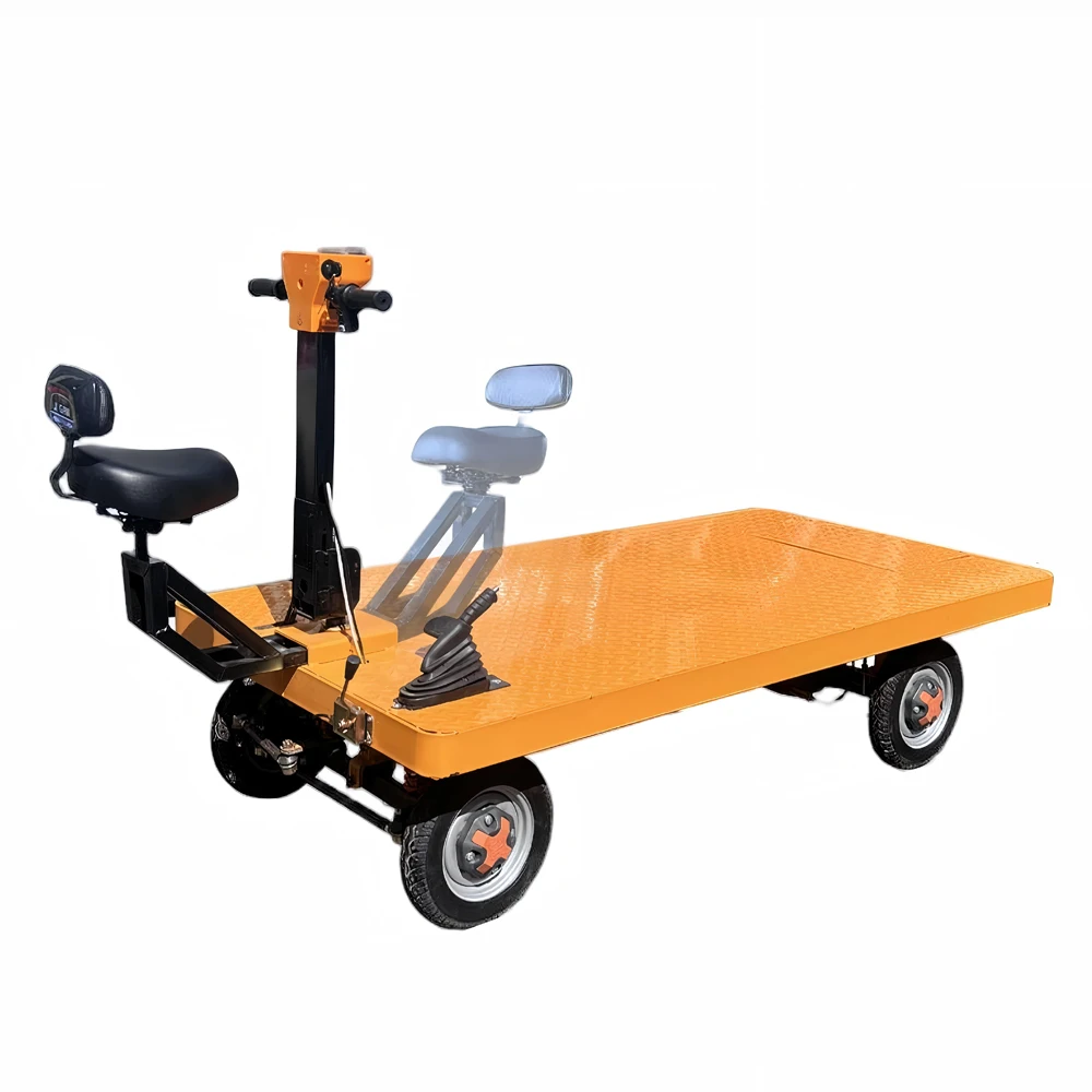 Platform 4-Wheel Hand Cart with Seat Rotate 360° Warehouse Construction Site Transport Heavy-Duty Cargo Cart