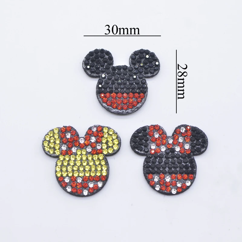 10 Pz 30*28mm Kawaii Testa di Mouse Strass Toppe E Stemmi per Vestiti FAI DA TE Cappello Decor Applique Copricapi Fermagli Per Capelli Forniture