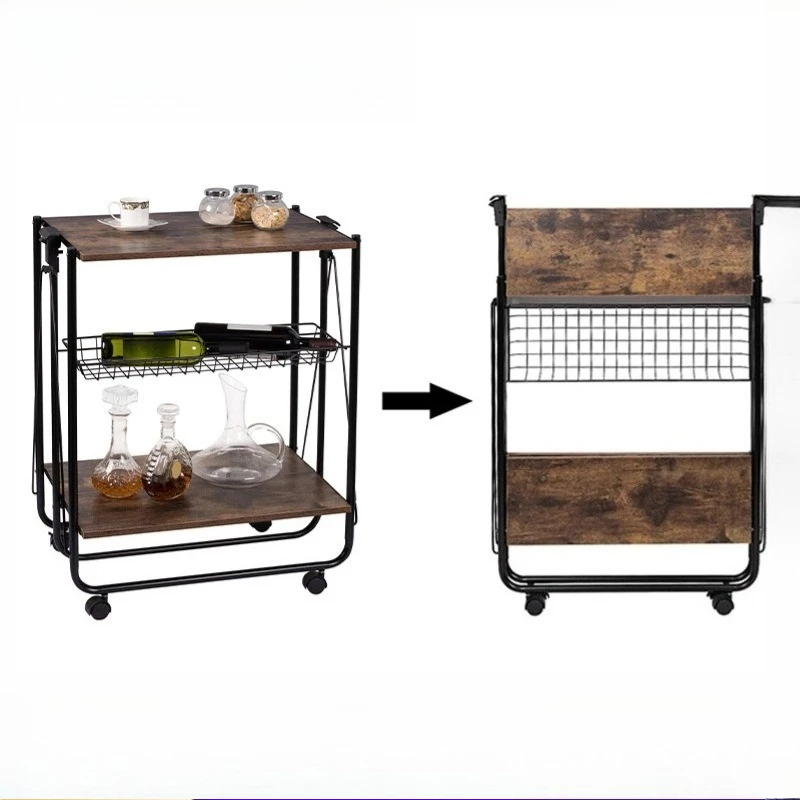 

Foldable wine cart Hotel food delivery cart Hotel restaurant Kitchen Mobile food cart