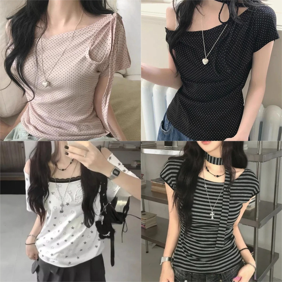 

Vintage Y2k Crop Tops 2025 Summer Sexy One Shoulder Aesthetic T-Shirts Streetwear Gray Printing Slim Tshirts Harajuku Bottoming