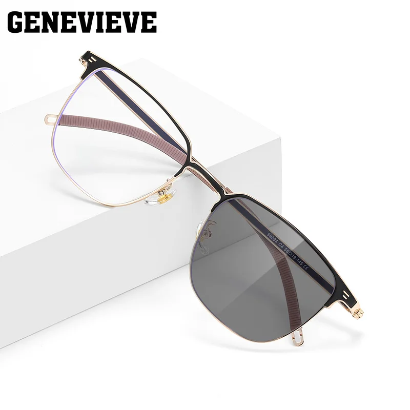GENEVIEVE Retro Business Square Design Men's Photochromic Blue Light Blocking Reading Glasses Customizable Prescription 99034