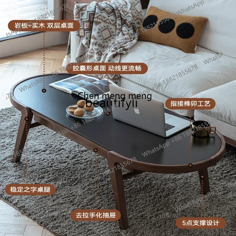 

SS ss7486 Solid wood black walnut coffee table Nordic black rock slab small tea table household living room, simple tea table wi